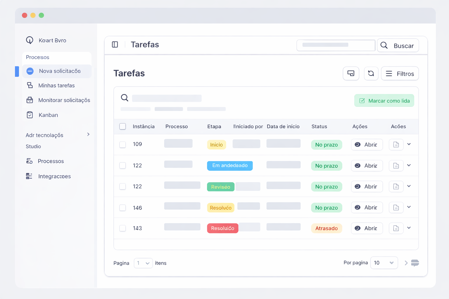 Tela do sistema mostrando a centralização das tarefas da equipe